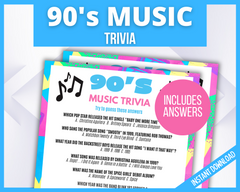 90s Music Trivia Printable Game