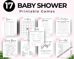 Baby Shower games bundle minimalist pink