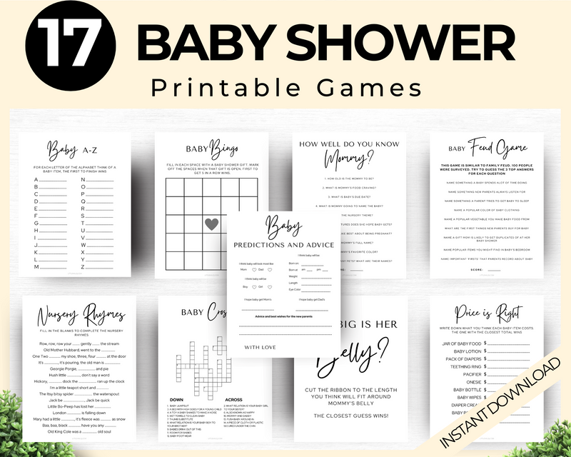 Printable Baby Shower games bundle black and white