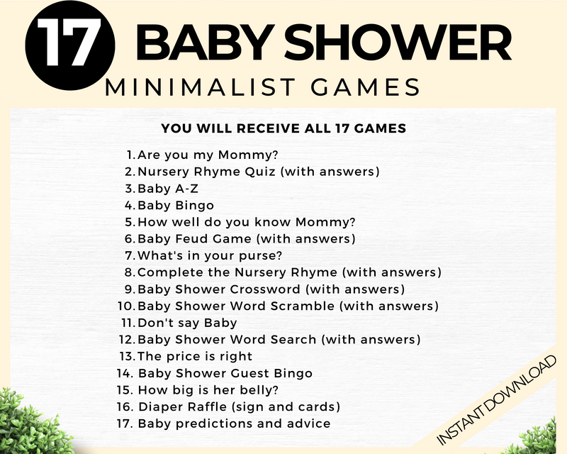 Minimalist Baby Shower Games bundle