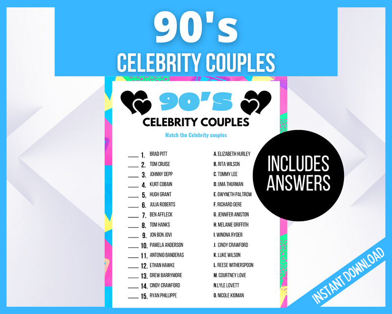 Printable 90s Party Game celebrity couple