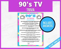 printable 90s TV Trivia game