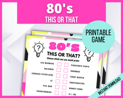 Printable 80s This or That Party Game