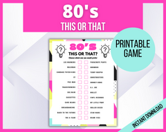 80s printable party game - would you rather