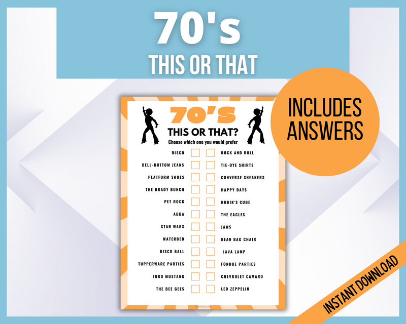 Printable 70s would you rather party game