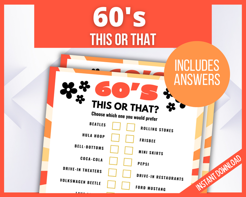 60s printable this or that party game
