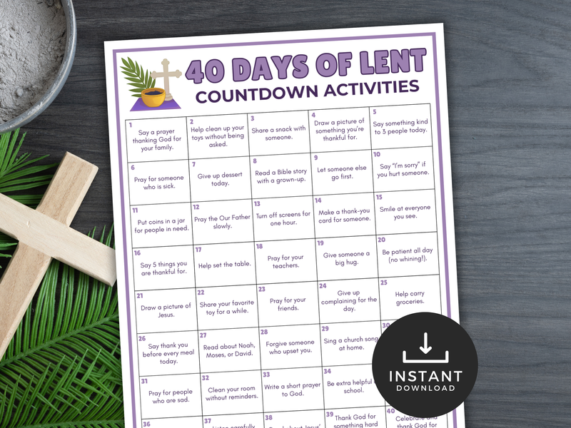 40 Days of Lent Countdown Activities | Kids Lent Calendar Printable ...