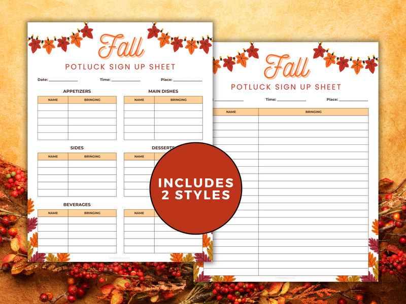 Fall Potluck sign up sheet