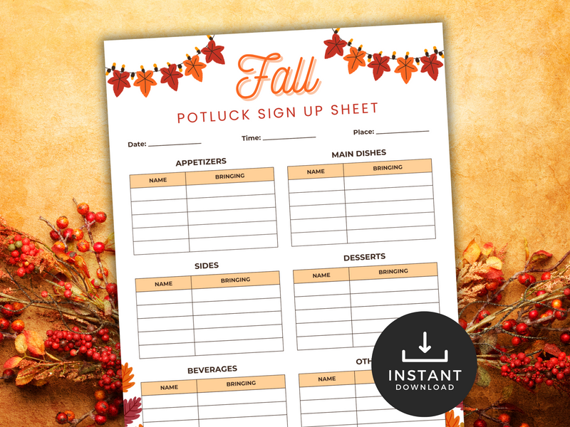 Fall Potluck sign up sheet