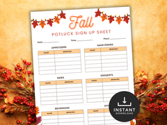 Fall Potluck sign up sheet