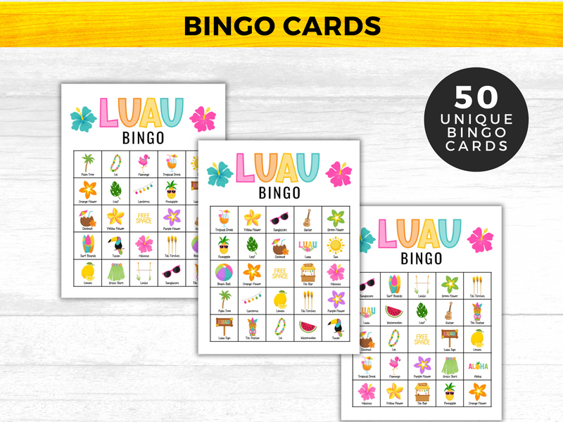 Luau Tropical Bingo Printable Cards