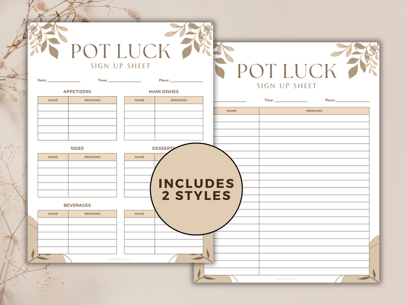 Potluck Sign-Up Sheet