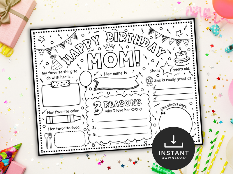 Happy birthday mom coloring page