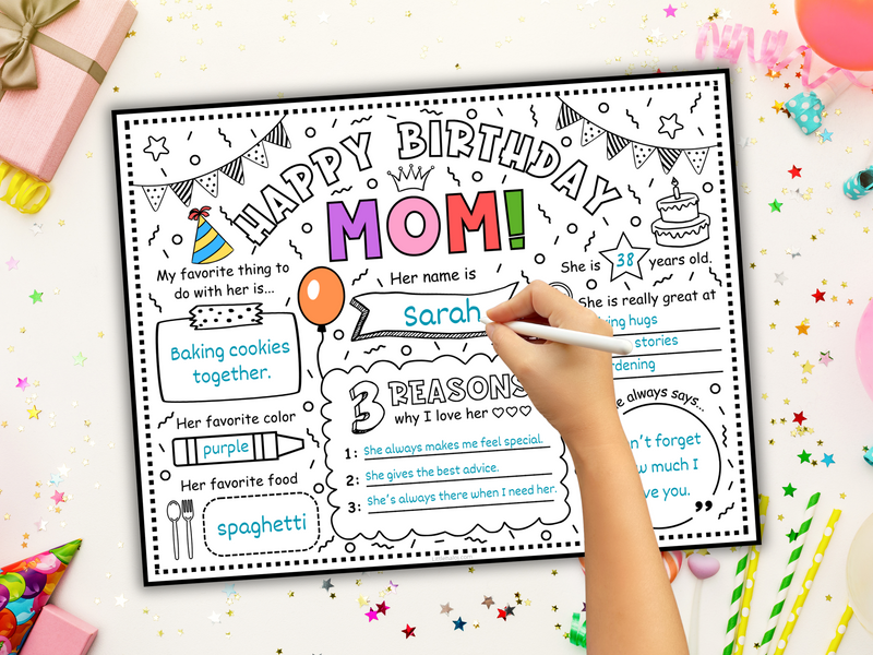 Happy Birthday Mom Placemat Coloring