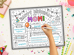 Happy Birthday Mom Placemat Coloring
