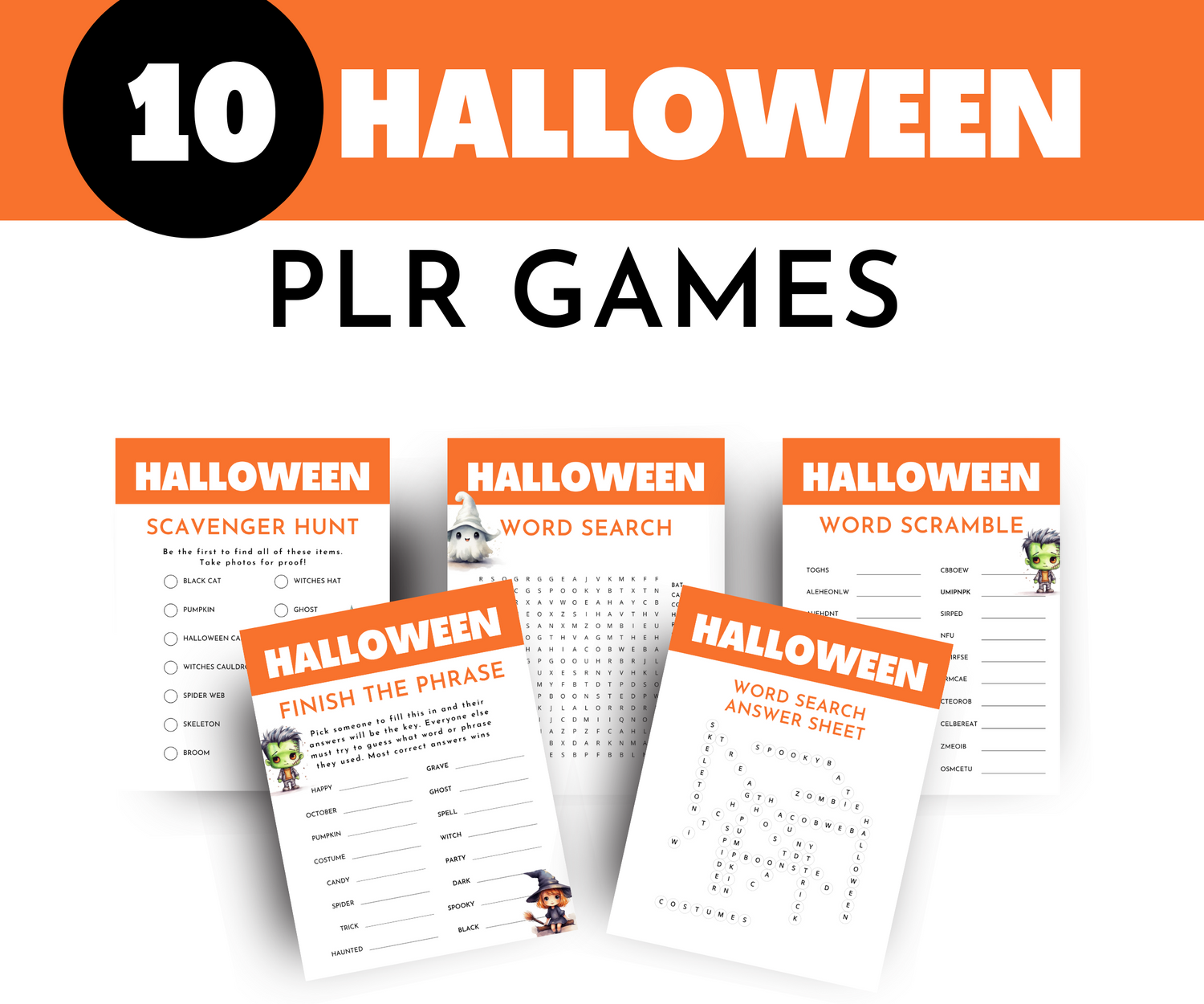 10 PLR Halloween Games Editable in Canva PLR Templates