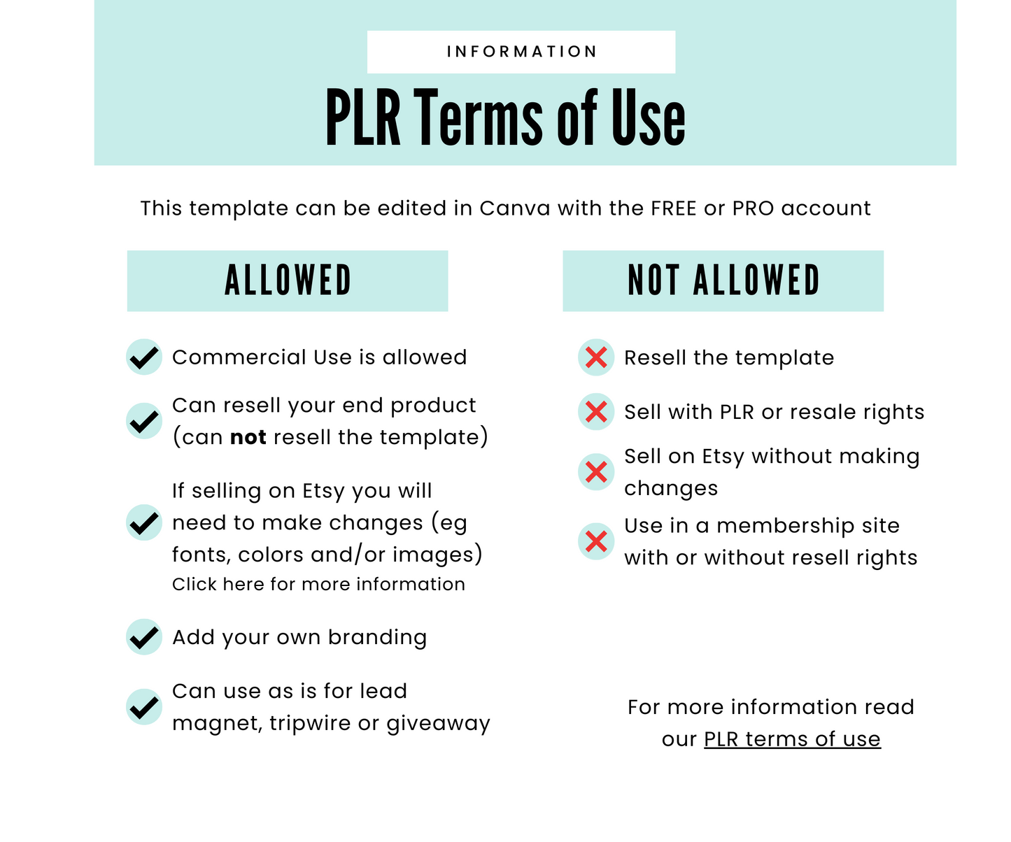 PLR Terms of Use what is allowed and what is not allowed
