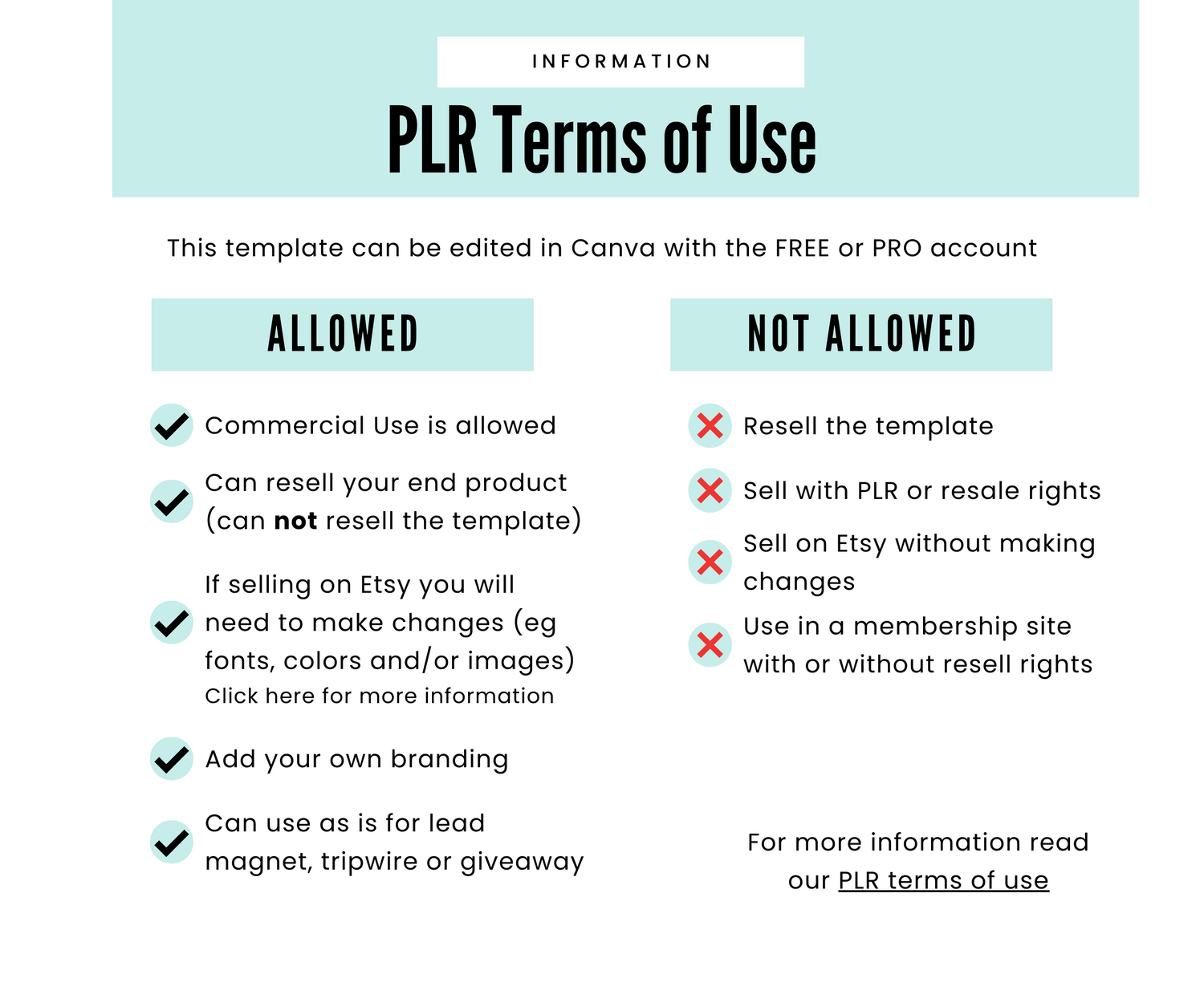 PLR Terms of Use what is allowed and what is not allowed