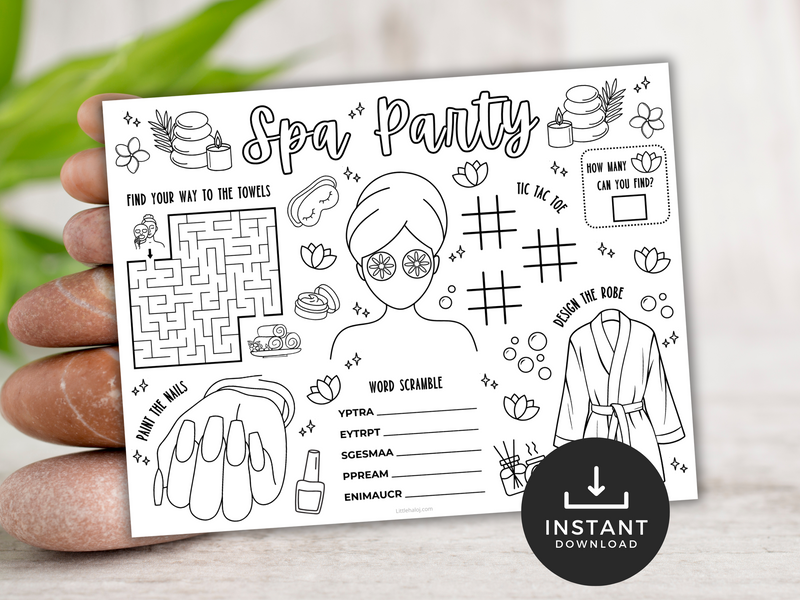 Spa Party Placemat Activity