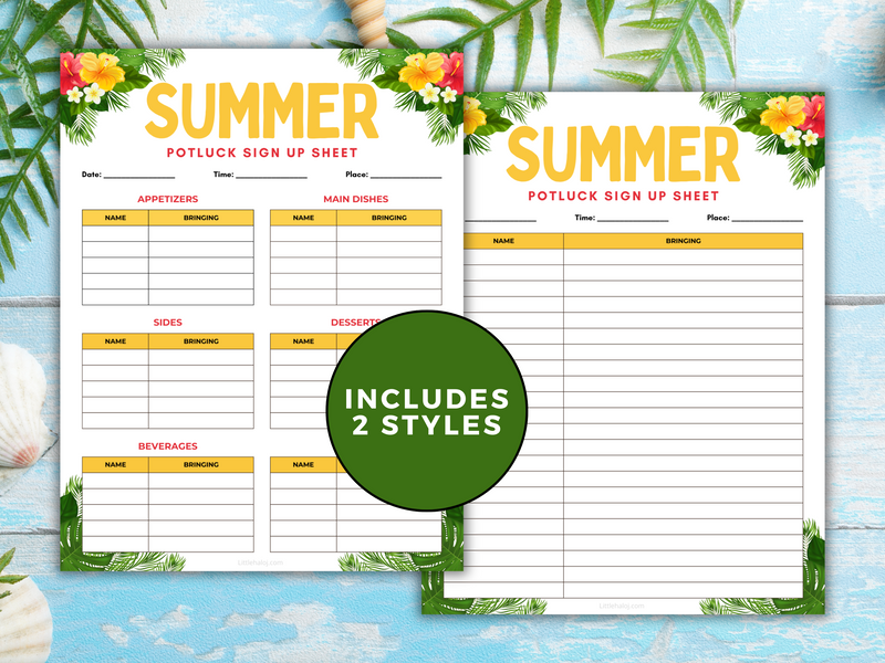 Summer Potluck Sign-Up Sheet