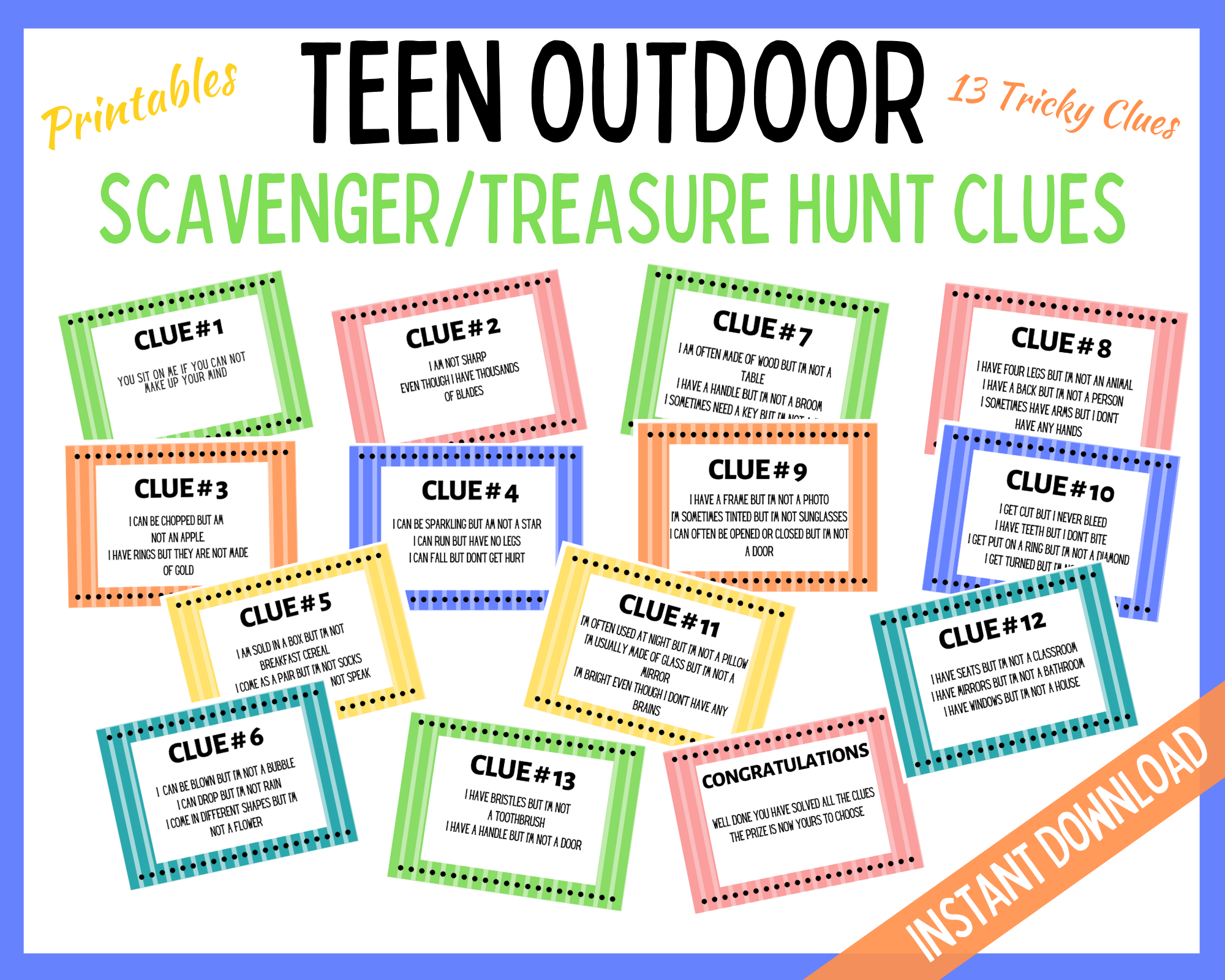 outdoor scavenger hunt clues