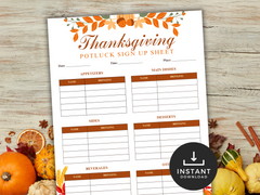 Thanksgiving Potluck Sign-Up Sheet