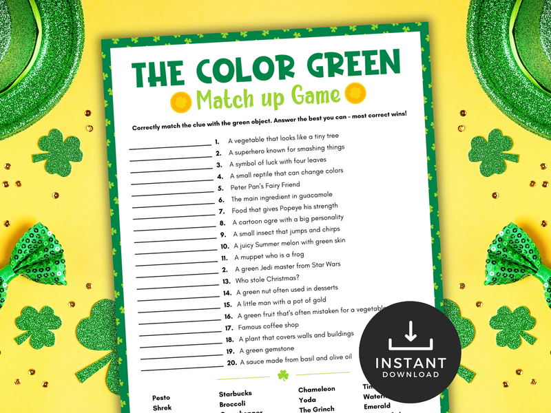 The Color Green Match-Up Game