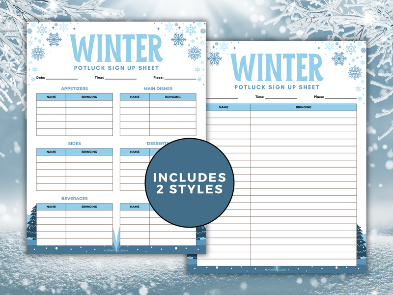 Winter Potluck Sign-Up Sheet