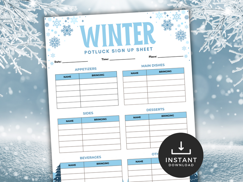 Winter Potluck Sign-Up Sheet
