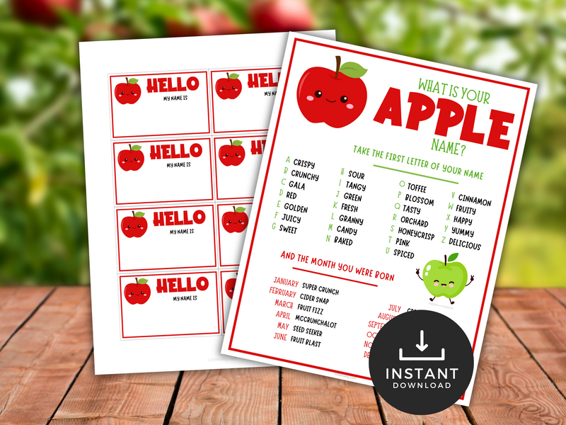 Printable Apple Name Game with Name Tags