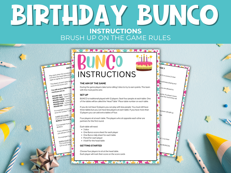 Printable Birthday Bunco Game