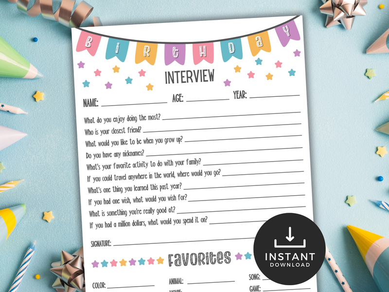 Kids printable birthday interview