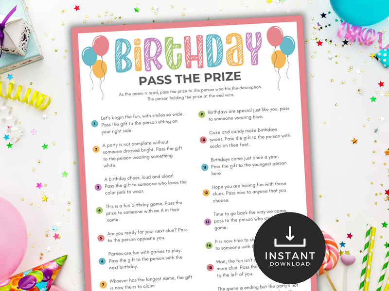 Printable birthday pass the parcel game