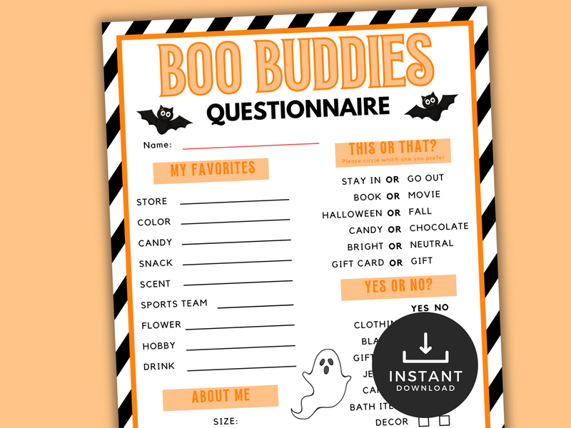 printable boo buddies questionnaire