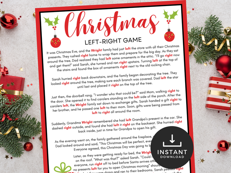 printable christmas left right gift game