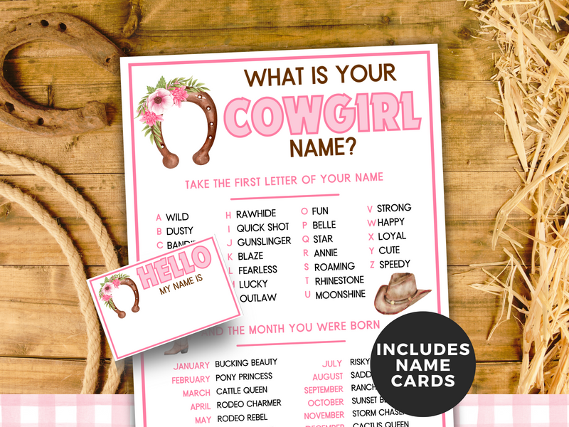 Whats your Cowgirl name printable game