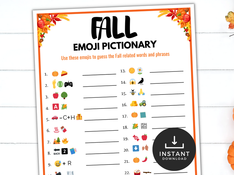 printable fall emoji pictionary game