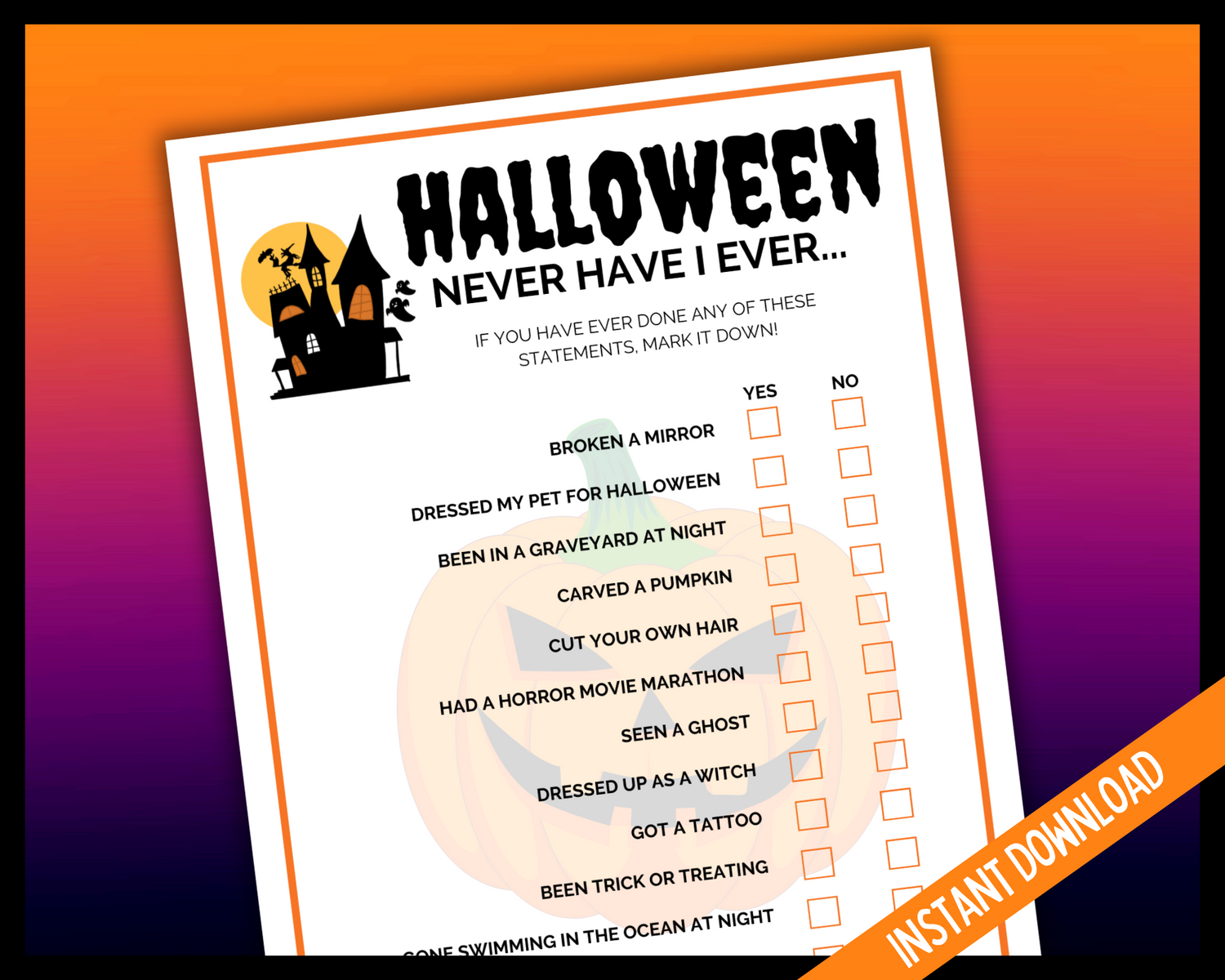 Halloween Never Have I Ever Printable