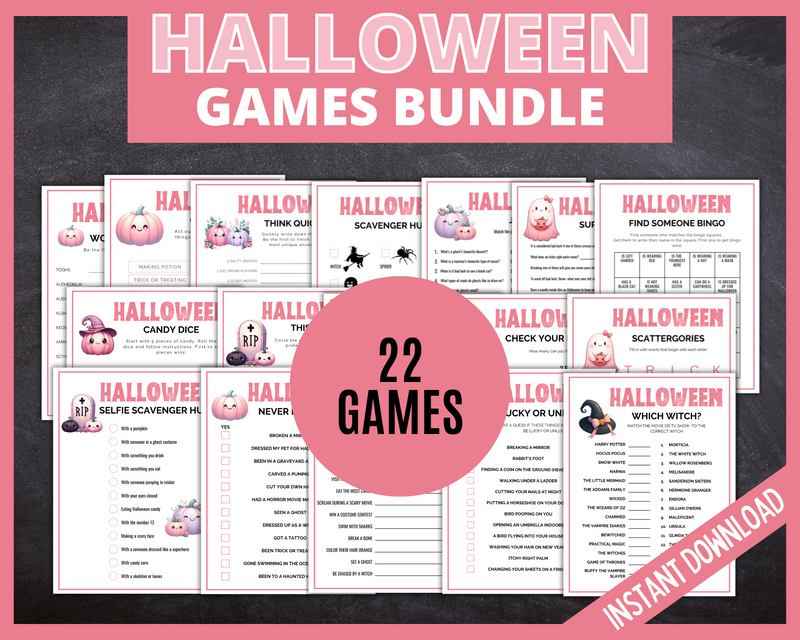 Pink Halloween Printable Games Bundle