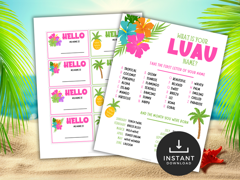 Printable Hawaiian Luau Name game