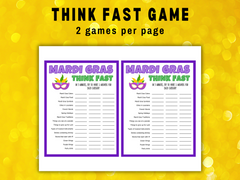 Mardi Gras Think Fast printable game