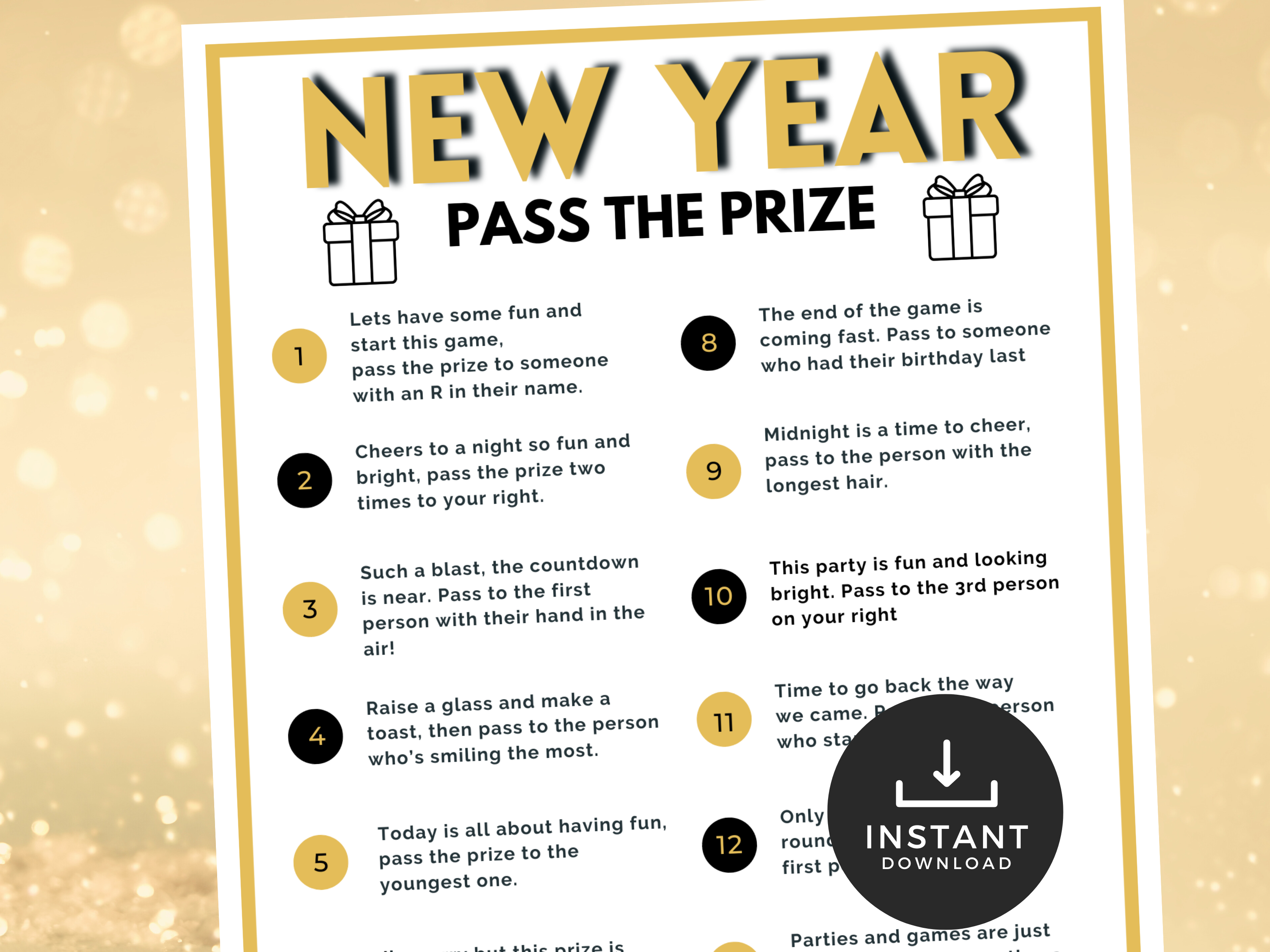 new years eve pass the prize game