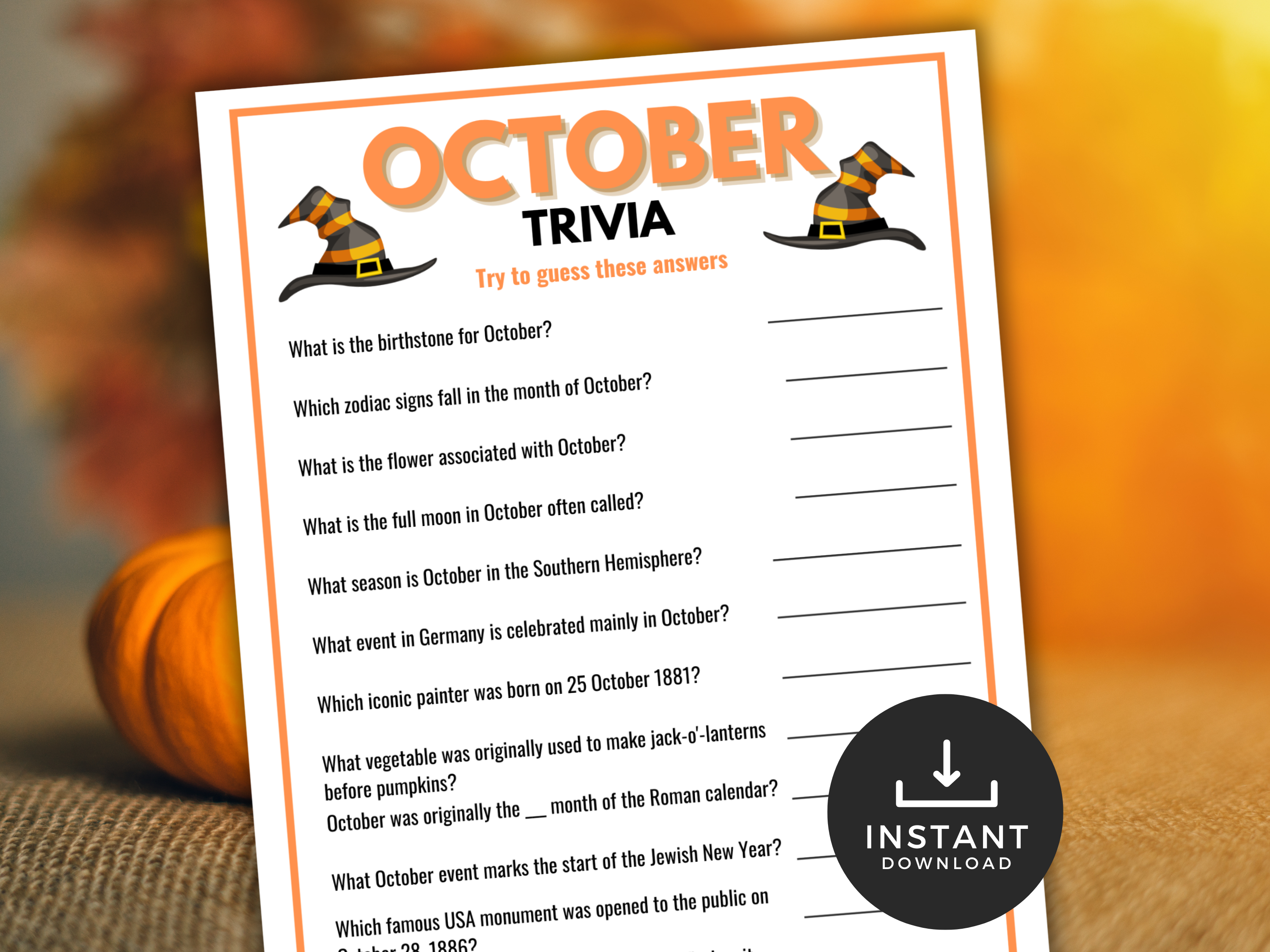 Printable October Trivia Fall Trivia Bundle | LittleHaloJ