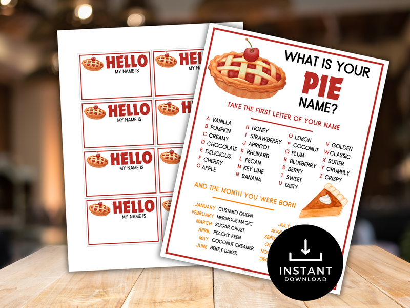 Printable What is your Pie Name Game