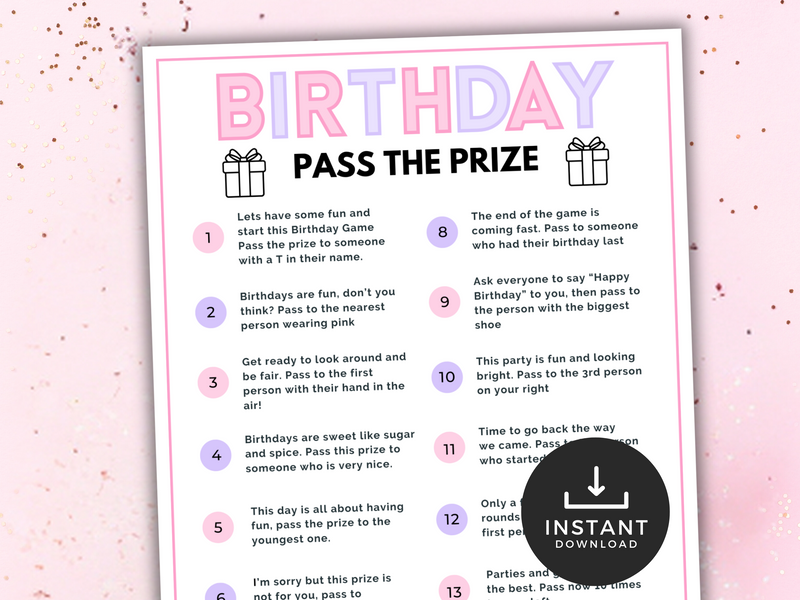 Birthday Pass the Prize Pink