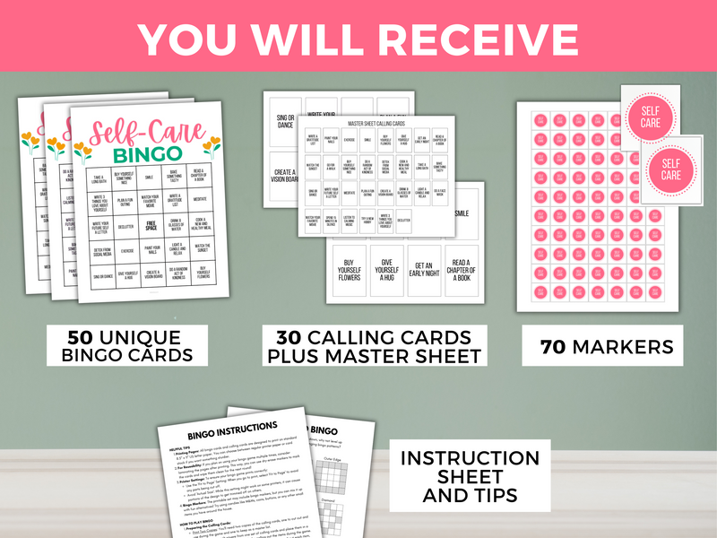 printable self care bingo game