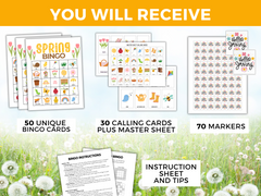 Spring Bingo Game 50 Unique Cards