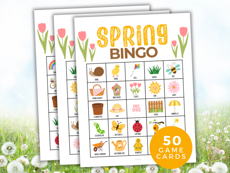 Spring Bingo Game 50 Unique Cards