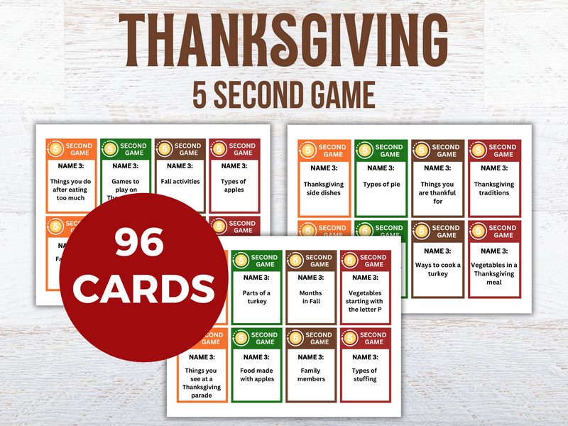 Thanksgiving 5 second printable game