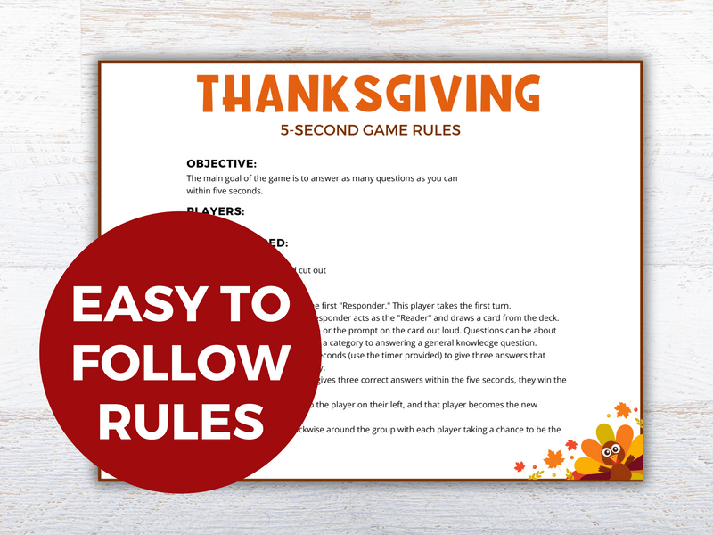 Thanksgiving 5 second printable game